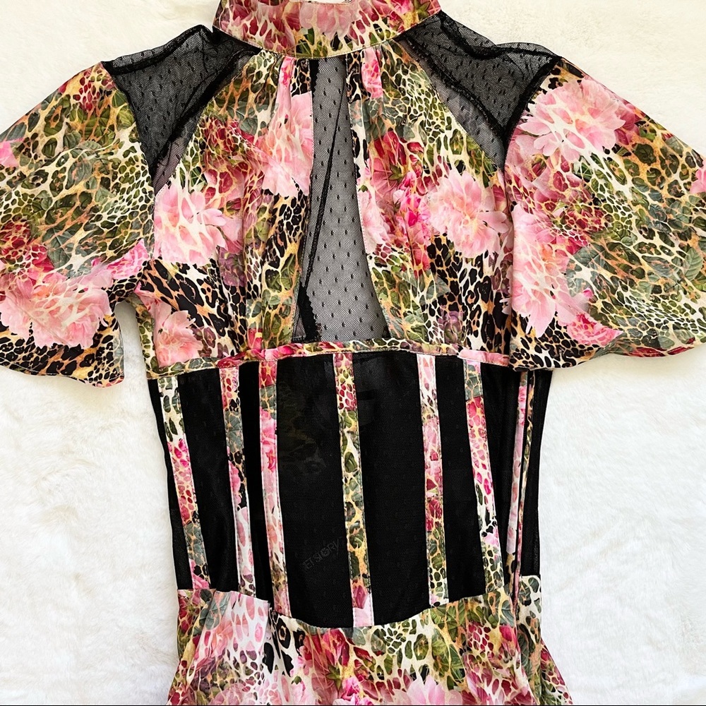 CORSET STORY FLORAL/CHEETAH PRINT CORSET DRESS Size Medium Cosplay Oktoberfest - Picture 3 of 15
